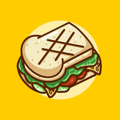 A sandwich design that is still warm and looks delicious, drawn in a simple style