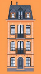 Fototapeta premium Classic Orange And Blue European House Illustration