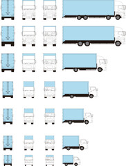 大型、小型トラックの大きさの正面後ろ横のイメージイラスト正面側面背面