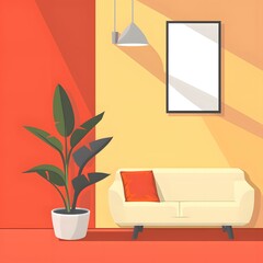 Minimalist Living Room Illustration with Sofa and Plant