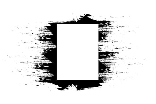 Marco rectangular blanco con fondo de manchas de tinta abstractas en negro