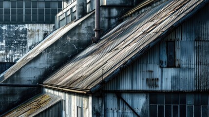 Steel Roof Architecture: Abstract Industrial Warehouse Exterior