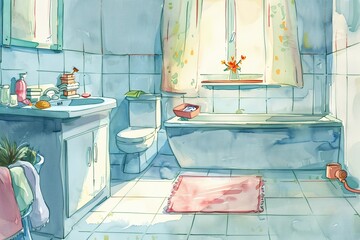 ai generative bathroom watercolor painting