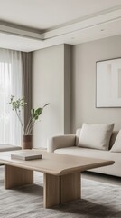 Fototapeta premium Minimalist living room, modern, space, gray and white tones, create, elegant atmosphere, warm, quiet sense, simple walls, minimalist, aesthetic, simple, comfortable, elegant, lifestyle, modern design,