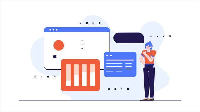Digital interface concept with user interaction and data presentation illustration business animated video