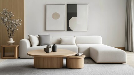 Minimalist living room, modern, space, gray and white tones, create, elegant atmosphere, warm, quiet sense, simple walls, minimalist, aesthetic, simple, comfortable, elegant, lifestyle, modern design,