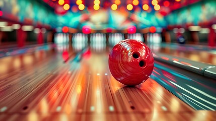 Bowling Ball Rolling on Indoor Lane After Release
