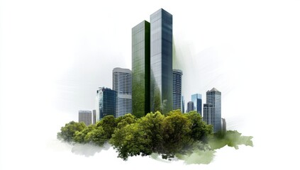 Fototapeta premium A sketch of green architecture, an urban park with buildings in the background