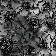 Seamless pattern of intricate, spiky gothic roses with deep shadows