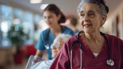 Fototapeta premium Senior Nurse in Hospital Corridor