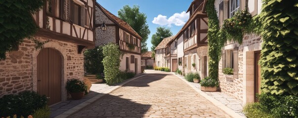 a quaint village featuring cobblestone streets and historic buildings.