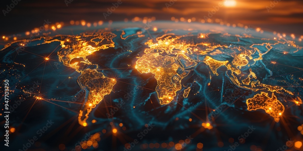 Poster Illuminated Earth with Interconnected Network of Lines