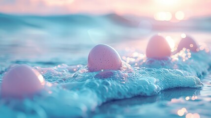 Pink Easter Eggs in Seafoam at Sunset