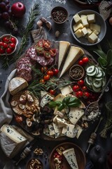 A vibrant charcuterie board with assorted cheeses, meats, fruits, and nuts arranged elegantly for a gathering or celebration