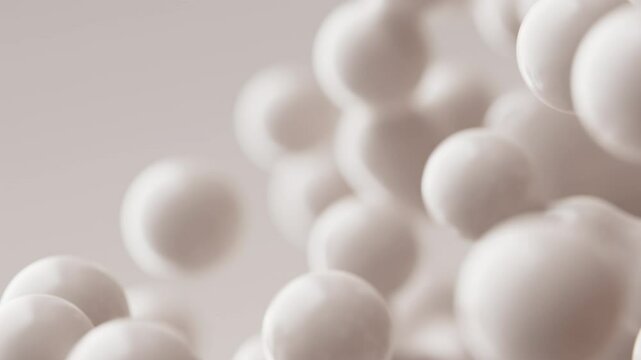 Abstract 3D render animation slow motion moving milky white milk orbs matte animated background metaballs blobs particles bubbles morphing flying molecules wallpaper medical presentation backdrop