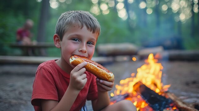 Hot dog eater near fire. - Powered by Adobe