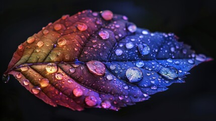 A Colorful Leaf with Dewdrops
