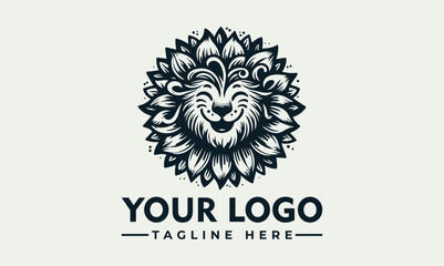 lion shape sunflower vector logo illustration