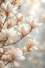 White Magnolia Blossoms with Blurred Background
