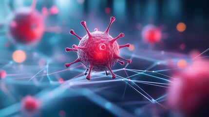 floating virus network represented as a complex web of glowing