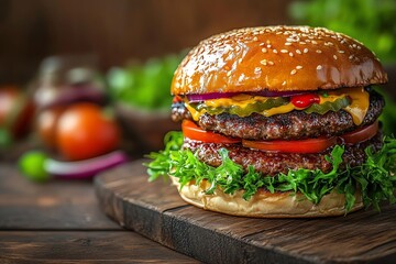 hamburger on a wooden background