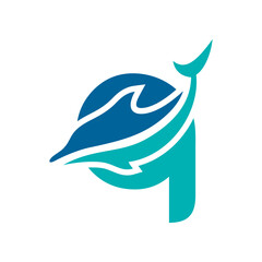 a logo combination of dolphins with letters, initials, numbers or alphabets with a blue base color for business purpose and other