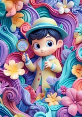 Enchanting Claymation Detective Boy in Colorful Anime World