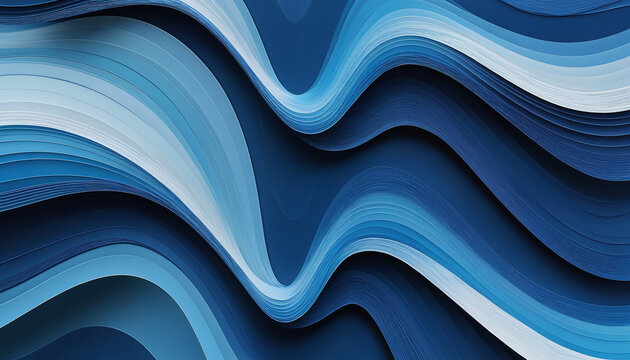 Fond abstrait 3D eau vague conceptuel tons bleu blanc mer.
