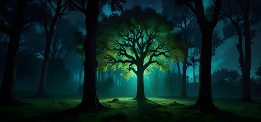 Luminous Galaxy Tree in Twilight, Ethereal Space Oasis