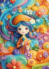 Whimsical 3D Claymation Cartoon of a Girl Reporter Interviewing Local Celebrity in Colorful Pastel Surroundings