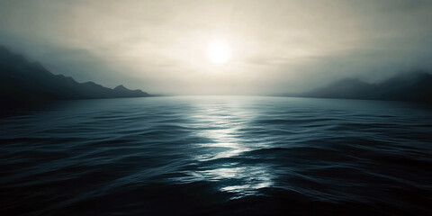 Obraz premium sunrise over sea foggy mountains