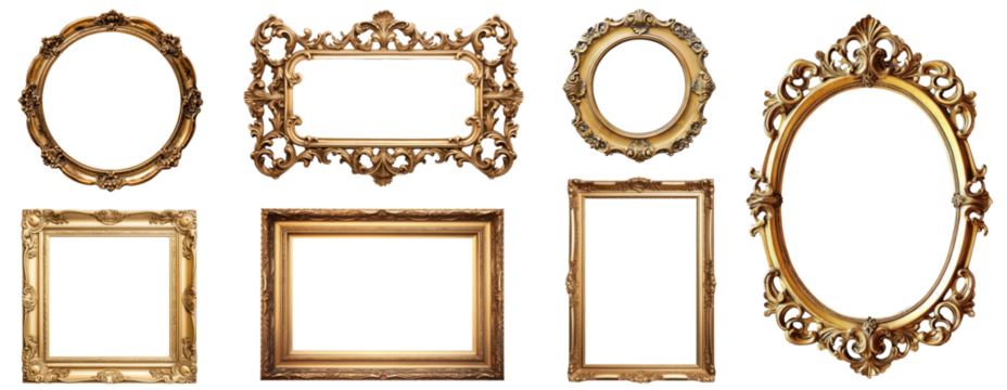 Antique gold frame png cut out element set