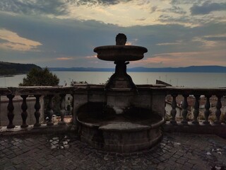 fountain at sunset