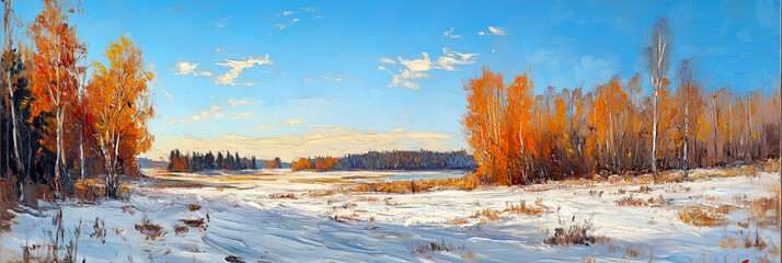 oil painting snow field