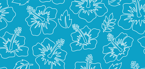 Hand drawn aloha hibiscus flower Hawaiian tropical seamless pattern. nature floral abstract back ground. © andin