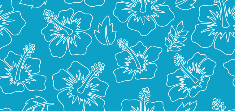 Hand drawn aloha hibiscus flower Hawaiian tropical seamless pattern. nature floral abstract back ground.