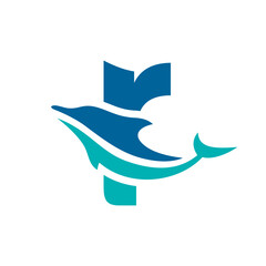 a logo combination of dolphins with letters, initials, numbers or alphabets with a blue base color for business purpose and other