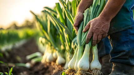 Closeup of hands holding freshly harvested organic vegetables from farm field