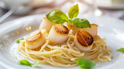 An attractive view of beautiful macaroni packed with scallops