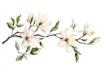 Fototapeta premium A watercolor of tropical spring floral leaves and flowers isolated on transparent png background, with generative AI, for bouquets greetings or wedding cards.