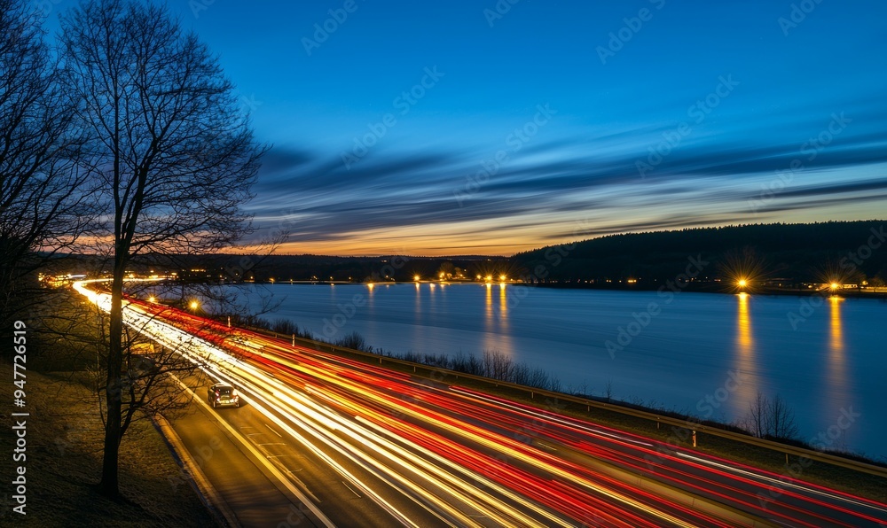 Canvas Prints Night time long exposure of a highway. Photographed using a DSLR.