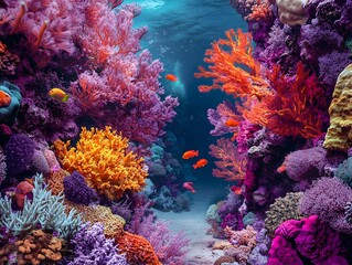 Fototapeta premium Vibrant Coral Reef Teeming with Colorful Underwater Marine Life in Stunning Detail