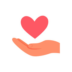 Donation symbol with hand gives heart. Charity concept. Sharing love, help symbol