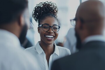 Stock image of colleagues sharing a light moment during a team-building activity.