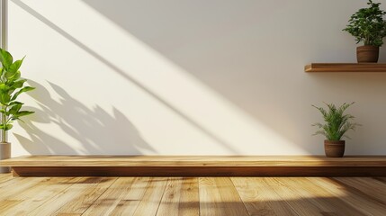 Fototapeta premium In this modern contemporary loft with wooden floors, there are plants on the floor.