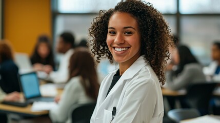 Fototapeta premium Doctor nurse smiling cheerfully confident in training class background,ai generated