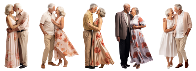 Diverse senior couple png cut out element set