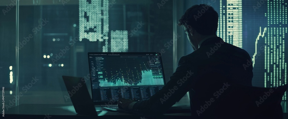 Poster Using Business Analytics and Data Management System with KPIs and metrics to connect databases for finance, operations, sales, and marketing. Data analysis. Stock.