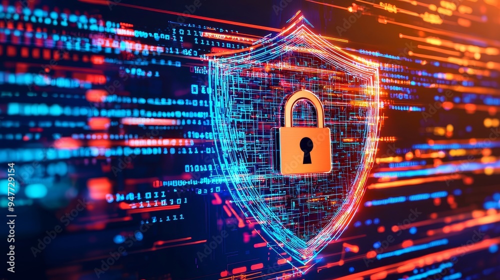Poster Secure cyberspace and data protection, internet network security, encrypting private data of users to prevent cyberattacks