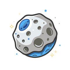 Naklejka premium Icon with the image of a space asteroid in gray-blue tones with craters and blue pools